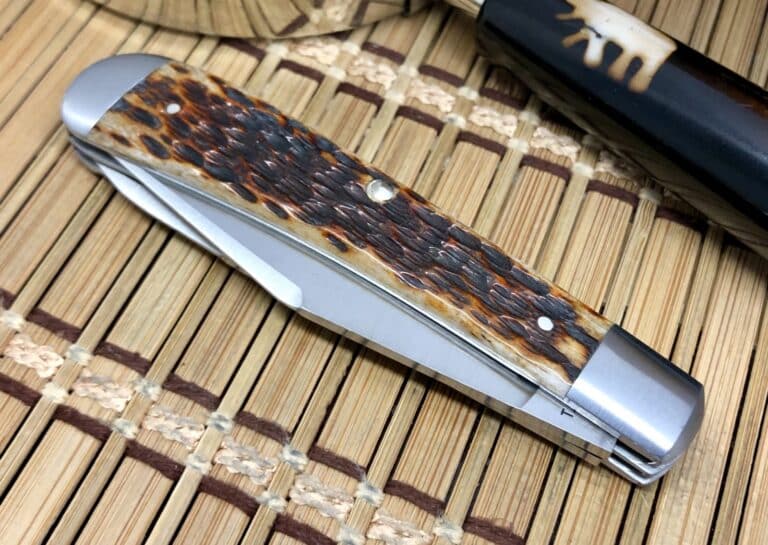 Case XX Peachseed Brown Bone 154-CM Tony Bose HT Trapper Knife - Image 3