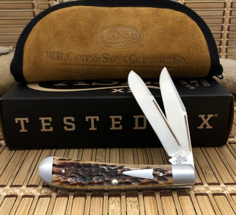 Case XX Peachseed Brown Bone 154-CM Tony Bose HT Trapper Knife