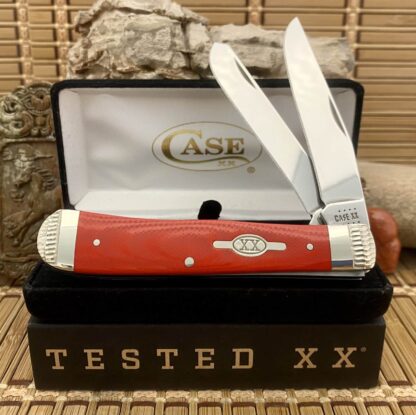 Case XX Custom Smooth Red G-10 Stainless Engraved Trapper Pocket Knife
