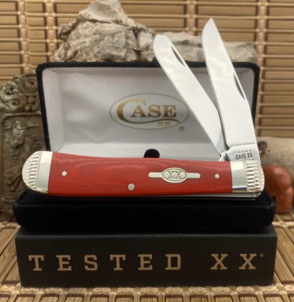 Case XX Custom Smooth Red G-10 Stainless Engraved Trapper Pocket Knife