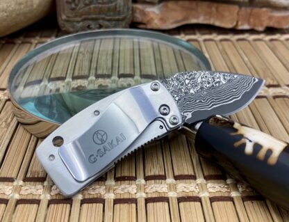 G.Sakai Japan Mt. FUJI Damascus Framelock Knife w/Pocket Clip - Image 2