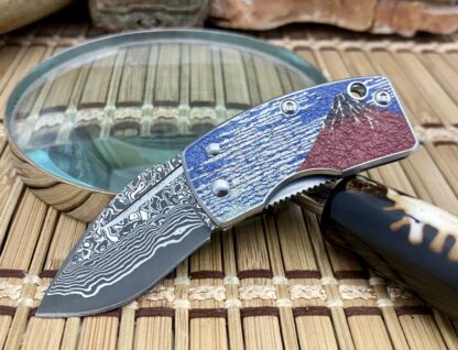 G.Sakai Japan Mt. FUJI Damascus Framelock Knife w/Pocket Clip