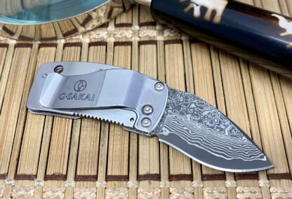 G.Sakai Japan Mt. FUJI Damascus Framelock Knife w/Pocket Clip - Image 3