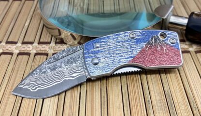 G.Sakai Japan Mt. FUJI Damascus Framelock Knife w/Pocket Clip - Image 4
