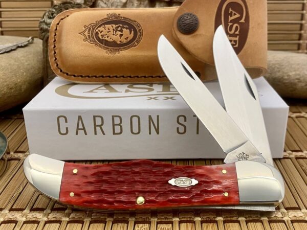 Case XX Peachseed Dark Red Bone Carbon Steel CA31960 Large Folding Hunter Knife