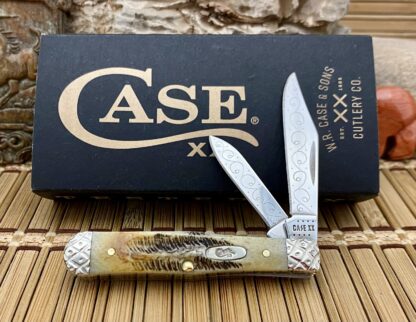 Case XX USA Pristine Custom 6.5 BONE STAG Engraved Swell Center Jack Knife #02