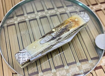 Case XX USA Pristine Custom 6.5 BONE STAG Engraved Swell Center Jack Knife #02 - Image 3