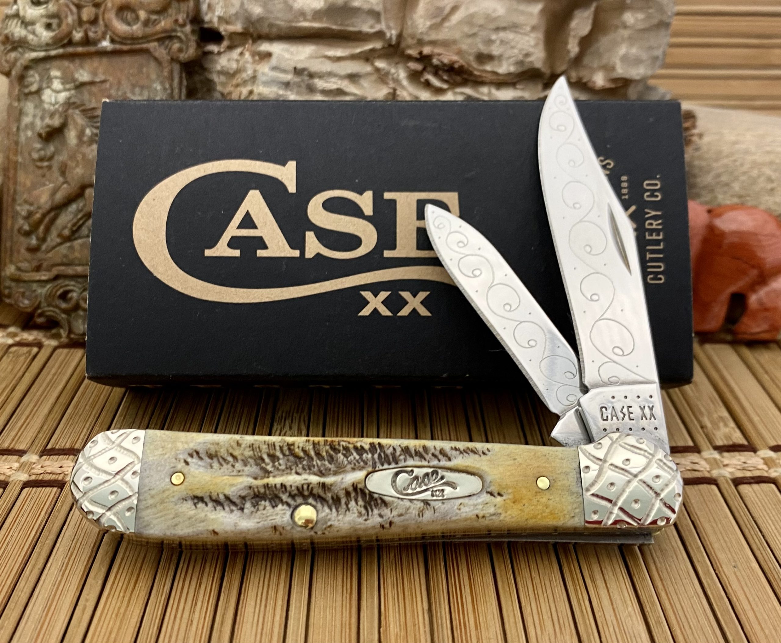 Case XX 6.5 Bone Stag Engraved Copperhead Knife #15 – Wild Horse