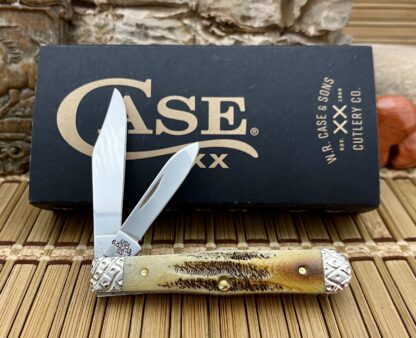 Case XX USA Pristine Custom 6.5 BONE STAG Engraved Swell Center Jack Knife #02 - Image 2