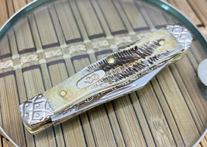 Case XX USA Pristine Custom 6.5 BONE STAG Engraved Swell Center Jack Knife #04 - Image 6