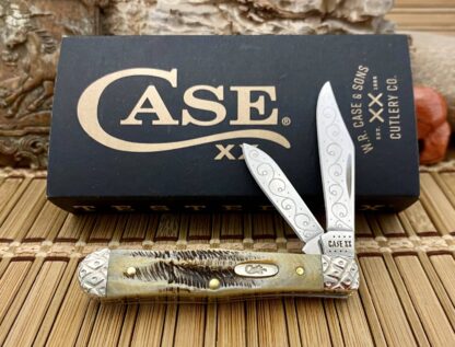 Case XX USA Pristine Custom 6.5 BONE STAG Engraved Swell Center Jack Knife #04