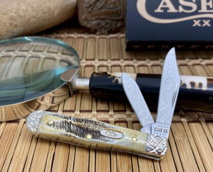 Case XX USA Pristine Custom 6.5 BONE STAG Engraved Swell Center Jack Knife #04 - Image 8