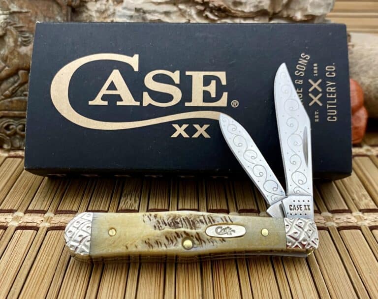 Case XX USA Pristine Custom 6.5 BONE STAG Engraved Swell Center Jack Knife #05