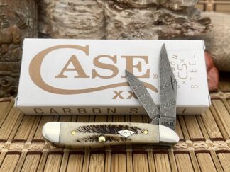 Case XX USA Beautiful 2023 Vintage Bone Damascus 77467 Peanut Pocket Knife