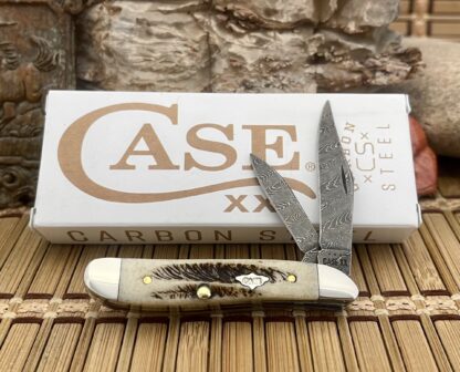 Case XX USA Beautiful 2023 Vintage Bone Damascus 77467 Peanut Pocket Knife