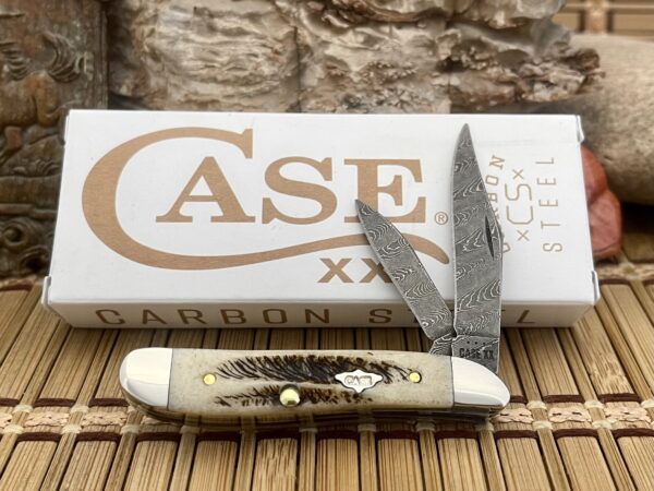Case XX USA Beautiful 2023 Vintage Bone Damascus 77467 Peanut Pocket Knife