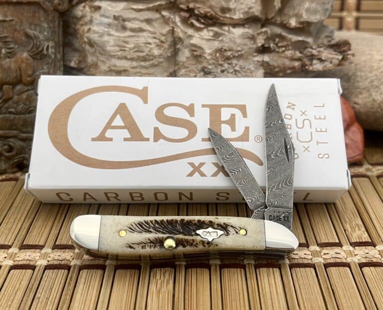 Case XX USA Beautiful 2023 Vintage Bone Damascus 77467 Peanut Pocket Knife