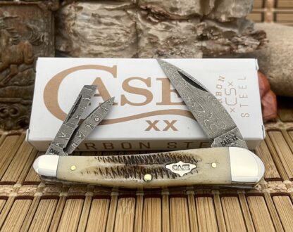 Case XX USA 2023 Vintage Bone Damascus 77464 Seahorse Whittler Pocket Knife