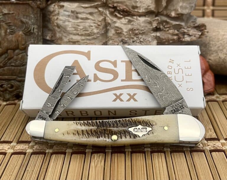 Case XX USA 2023 Vintage Bone Damascus 77464 Seahorse Whittler Pocket Knife