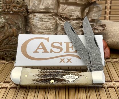 Case XX USA 2023 Vintage Bone Damascus 77460 Trapper Pocket Knife