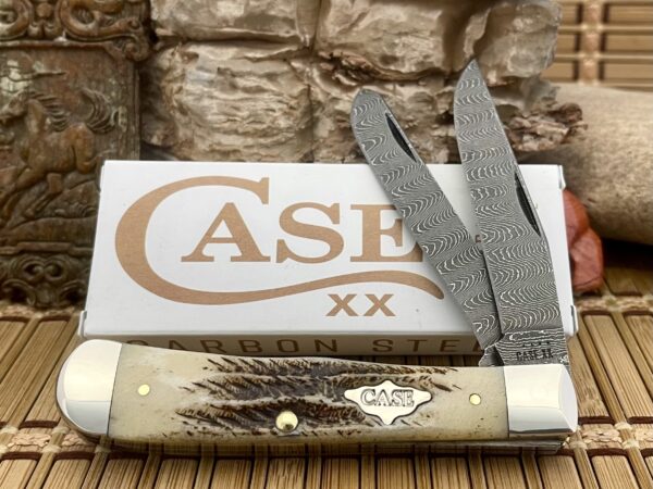 Case XX USA 2023 Vintage Bone Damascus 77460 Trapper Pocket Knife