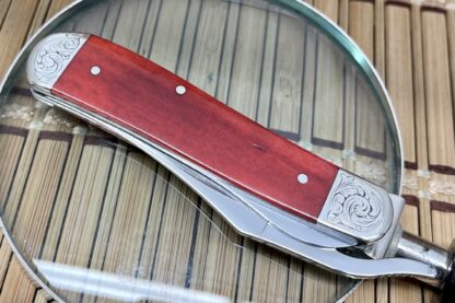 Case XX USA Custom Smooth Old Red Bone Scrolled Russlock Pocket Knife - Image 3