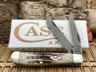 Case XX USA Beautiful 2023 Vintage Bone Damascus 77466 Mini Trapper Pocket Knife