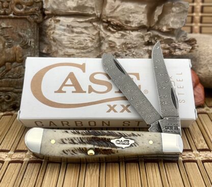 Case XX USA Beautiful 2023 Vintage Bone Damascus 77466 Mini Trapper Pocket Knife