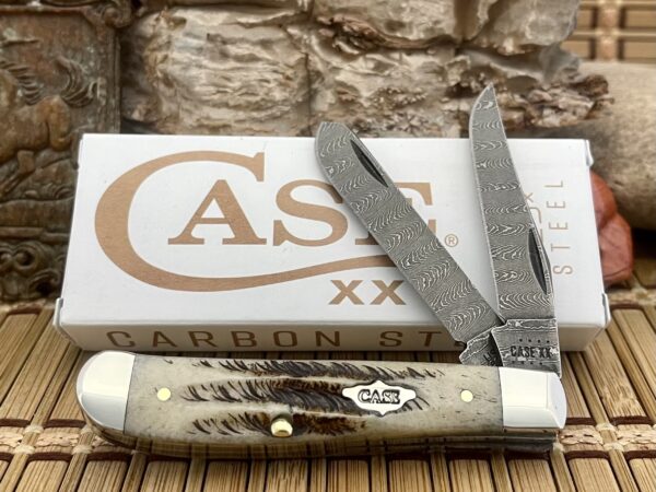 Case XX USA Beautiful 2023 Vintage Bone Damascus 77466 Mini Trapper Pocket Knife