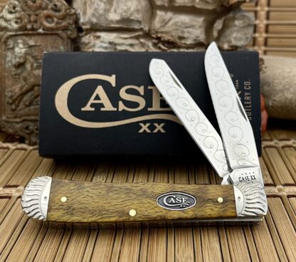 Case XX USA Beautiful Custom Yellow Curly Oak Trapper Pocket Knife #03
