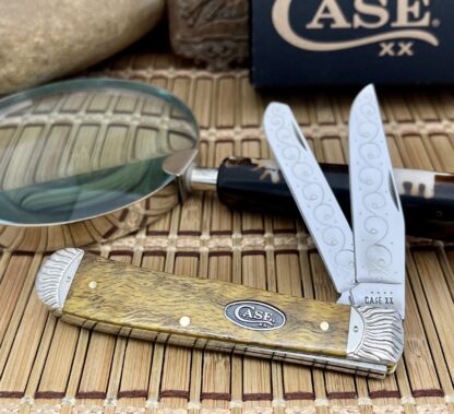 Case XX USA Beautiful Custom Yellow Curly Oak Trapper Pocket Knife #03 - Image 8