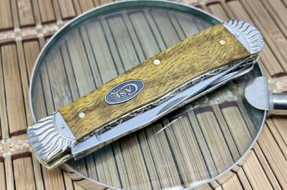 Case XX USA Beautiful Custom Yellow Curly Oak Trapper Pocket Knife #03 - Image 7