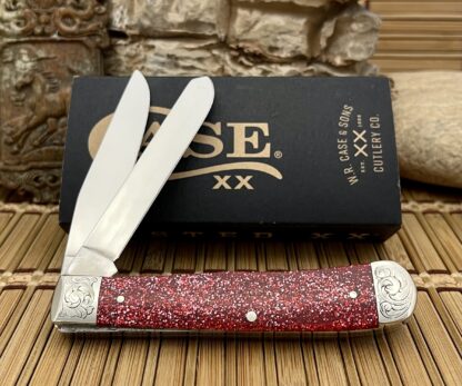 Case XX USA Beautiful Custom Ruby Starburst Scrolled Trapper Pocket Knife - Image 2