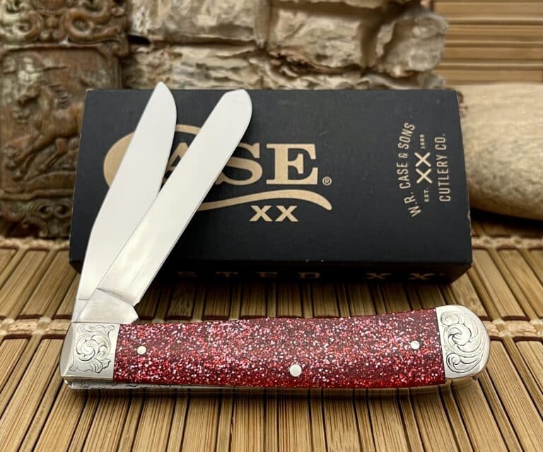 Case XX USA Beautiful Custom Ruby Starburst Scrolled Trapper Pocket Knife - Image 2