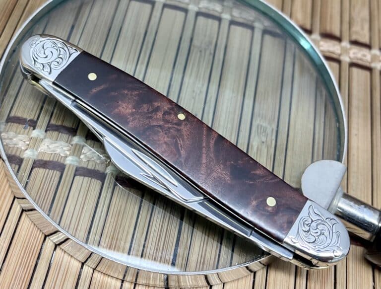 Case XX USA Beautiful Custom Brown Maple Burl Scrolled Stockman Knife - Image 3