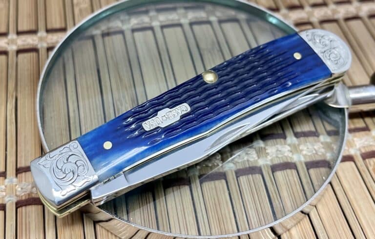 Case XX USA Amazing Custom BLUE Bone Scrolled Trapper Pocket Knife - Image 2
