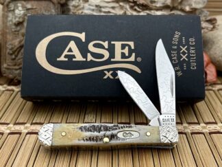 Case XX USA Pristine Custom 6.5 BONE STAG Engraved Swell Center Jack Knife #07