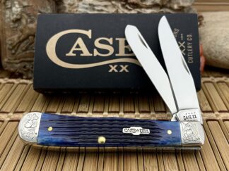 Case XX USA Amazing Custom BLUE Bone Scrolled Trapper Pocket Knife