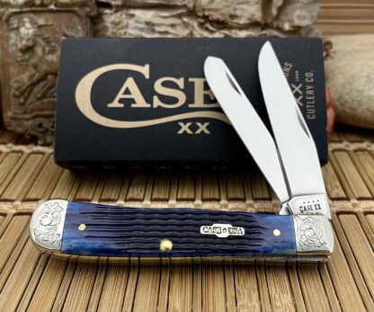 Case XX USA Amazing Custom BLUE Bone Scrolled Trapper Pocket Knife