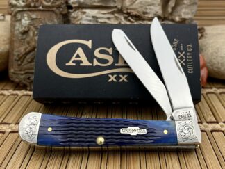 Case XX USA Amazing Custom BLUE Bone Scrolled Trapper Pocket Knife