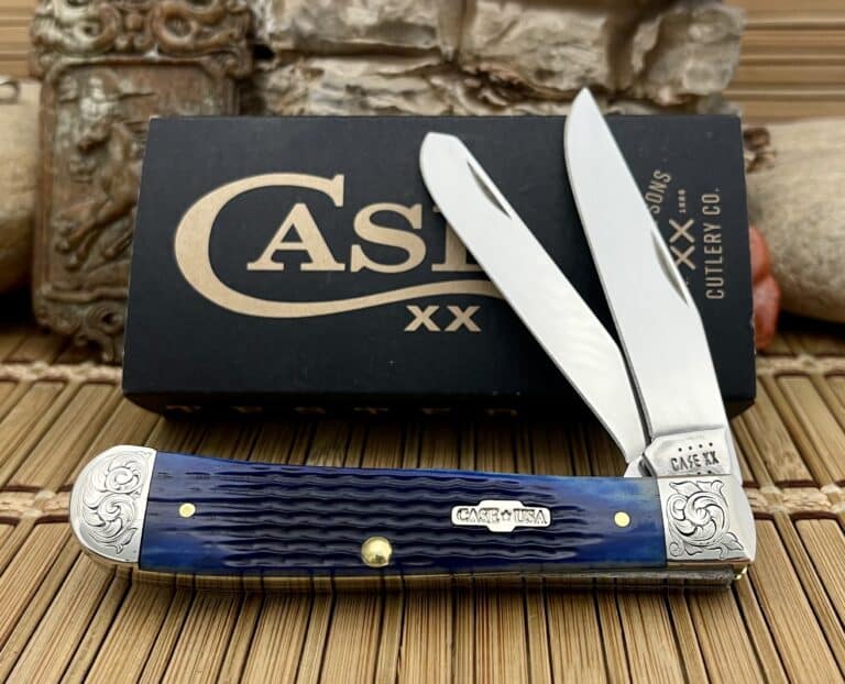 Case XX USA Amazing Custom BLUE Bone Scrolled Trapper Pocket Knife