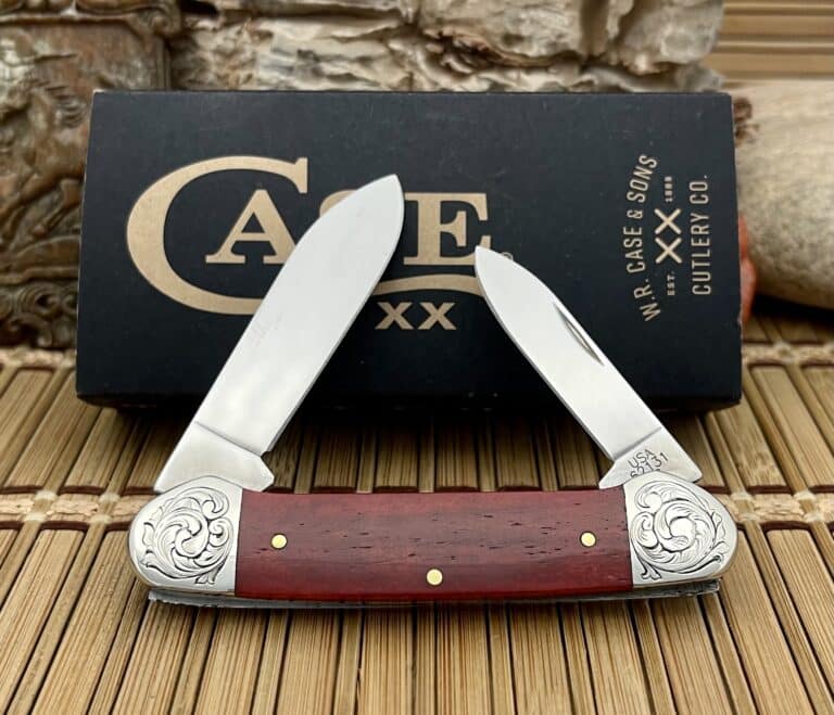 Case XX USA Amazing Custom Smooth Old Red Bone Scrolled Canoe Pocket Knife - Image 2