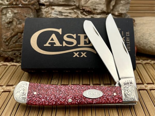 Case XX USA Beautiful Custom Ruby Starburst Scrolled Trapper Pocket Knife
