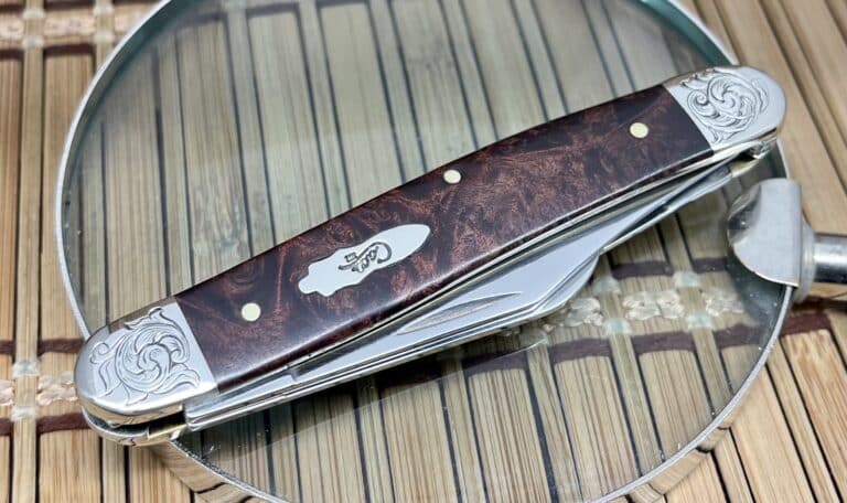 Case XX USA Beautiful Custom Brown Maple Burl Scrolled Stockman Knife - Image 4