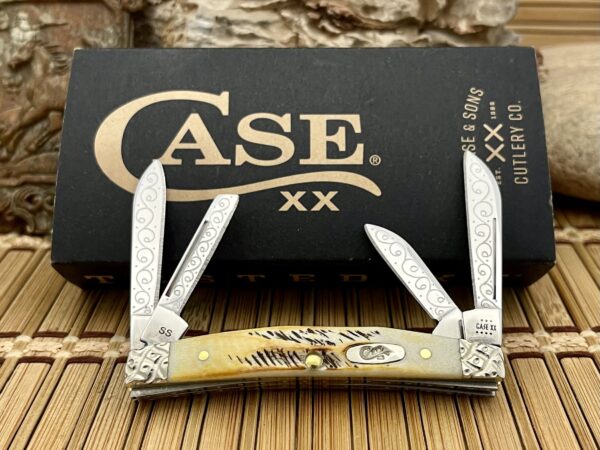 Case XX USA Custom 6.5 BONE STAG Engraved Small Congress Knife #06