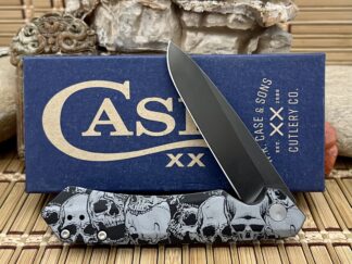 Case XX USA 2023 Black Anodized Aluminum S35VN Skulls 64645 Kinzua Flipper Knife
