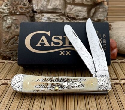 Case XX Custom 6.5 BONE STAG Engraved Trapper Pocket Knife #14
