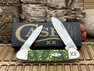 Case XX USA 2023 Yellow Bone Green Edition Lizard Skin 1/500 Canoe Pocket Knife