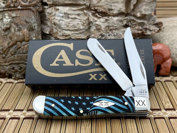 Case XX USA 2023 Caribbean Bone USA FLAG 1/500 XX Mini Trapper Pocket Knife