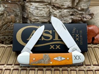 Case XX USA 2023 Persimmon Bone Golden TIGER 1/500 Diamond Canoe Pocket Knife